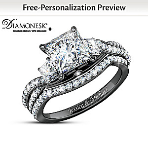 "Midnight Kiss" Diamonesk Ring Personalized With 2 Names