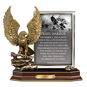 Pearl Harbor Eagle Sculpture With FDR Quote On Glass Panel