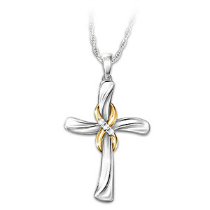 "Forever In Faith" Genuine Diamond Cross Pendant Necklace