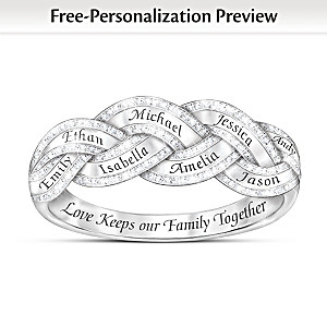 "My Precious Family" Ring With 50 Diamonds And Up To 8 Names