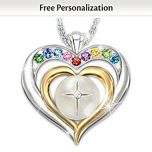 "Faith And Family" Pendant Necklace With Up To 9 Birthstones