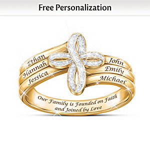 Faith & Family Personalized Genuine White Topaz Cross Ring