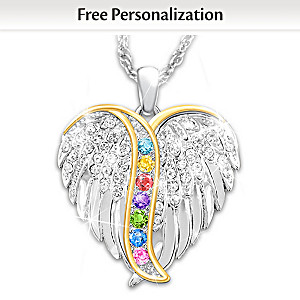 Guardian Angel Family Name And Birthstone Locket Necklace