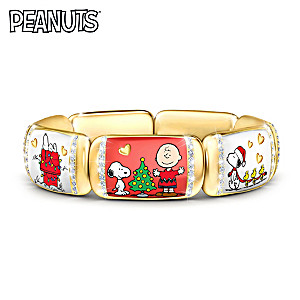 PEANUTS Christmas Art And White Crystal Link Bracelet