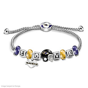"I Love My Ravens" Beaded Bolo-Style Women's Bracelet