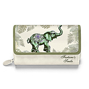 "Fortune's Smile" Trifold Women's Wallet With Elephant Art