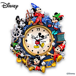 Disney Wall Clock With 6 Sculptural Mickey Mouse Moments