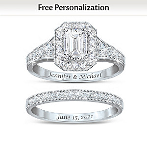 Personalized Diamonesk Engagement Ring And Wedding Band Set