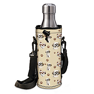 Shih Tzu Art Water Bottle Carrier With Removable Strap