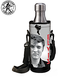 Elvis-Themed Water Bottle Carrier With Removable Strap