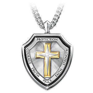 "Shield Of Faith" White Sapphire Pendant Necklace For Son