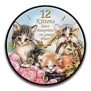 J&#252;rgen Scholz "Time For Kittens" Wooden Wall Clock