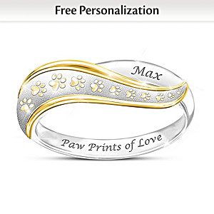 "Paw Prints Of Love" Ring Personalized With Your Cat's Name