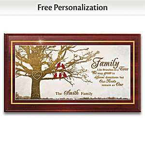 "Our Family Tree" Plaque With Name And Bird For Each Member