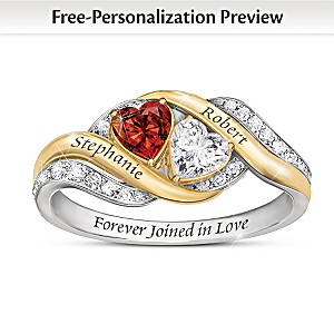 Garnet And Topaz Heart Ring With Couple's Engraved Names