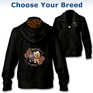 Front-Zip Women's Hoodie With Dog Artwork: Choose Your Breed