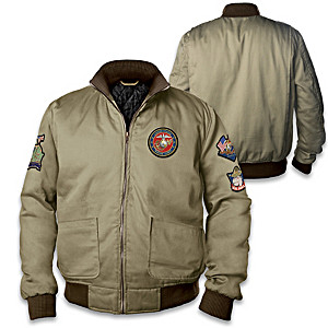 USMC Men's Twill Bomber Jacket With Embroidered Patches