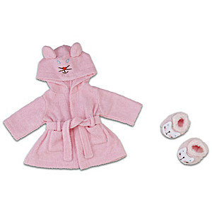 Baby Doll Robe and Fuzzy Slipper Set For 17” To 19” Dolls