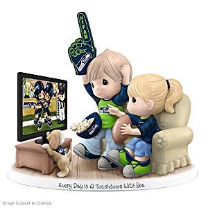 Seattle Seahawks Porcelain Figurine With Fans, TV & Pup