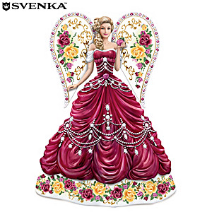 Sparkling Country Rose Angel Figurine With Svenka Crystals