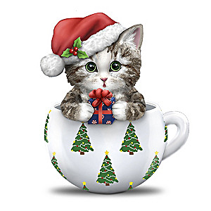 Kayomi Harai "Deck The Paws" Christmas Teacup Cat Figurine