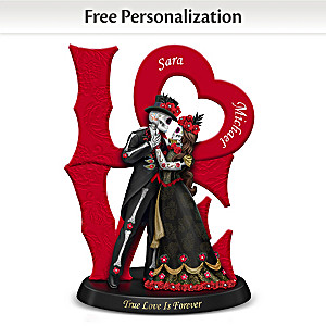 True Love Is Forever Day Of The Dead Sugar Skull-Inspired Couple Figurine  By Blake Jensen Adorned With 40 Faux Jewels And Personalized With 2 Names