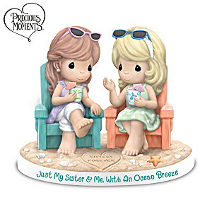 Precious Moments Porcelain Figurine Of Sisters On The Beach