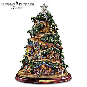 Thomas Kinkade Illuminated Musical Tabletop Nativity Tree