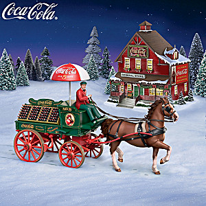COCA-COLA Holiday Wagon And General Store Sculpture Set