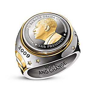 President Barack Obama Silver Coin Ring With 24K Gold