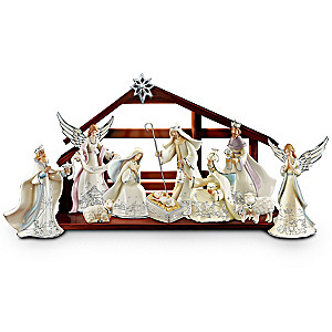 "Silver Blessings" Porcelain Nativity Collection With Lights