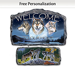 Personalized Al Agnew Seasonal Wolf Art Welcome Sign