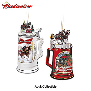 Budweiser Beer Stein Ornaments With Sculptural Clydesdales