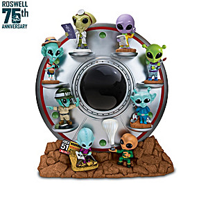 Miniature Alien Figure Collection With Light-Up UFO Display