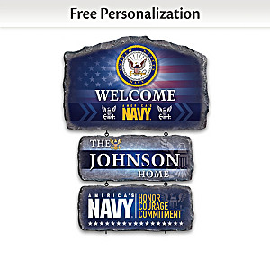 U.S. Navy Personalized Stone-Look Welcome Sign