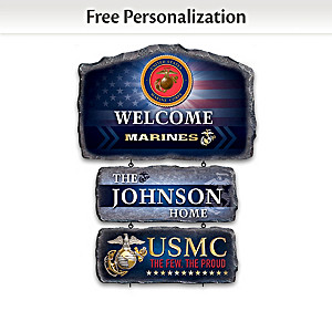 U.S. Marine Corps Personalized Stone-Look Welcome Sign