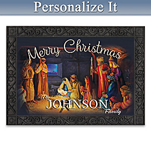 "Our Blessed Home" Personalized Welcome Mats With Jesus Art