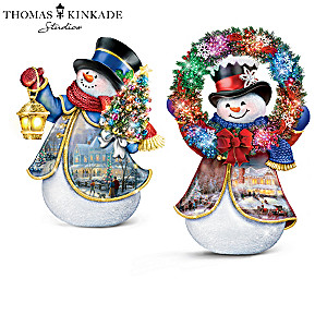 Thomas Kinkade Musical Snowmen With Color-Changing Lights