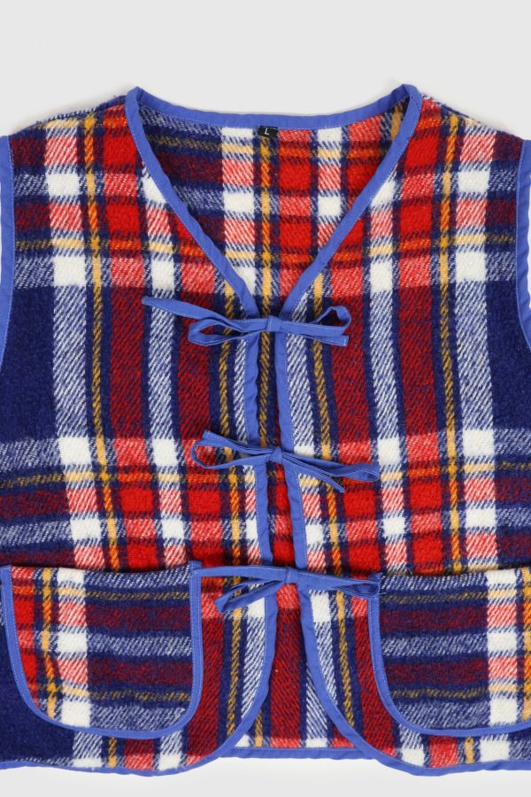 Slide View: 3: Reworked Woolen Plaid Tie Vest 17