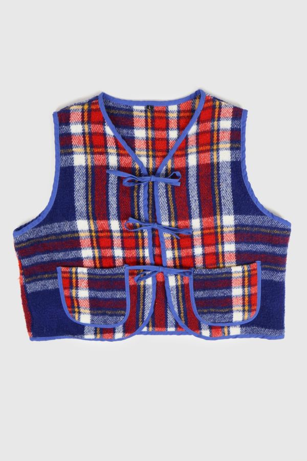 Slide View: 1: Reworked Woolen Plaid Tie Vest 17