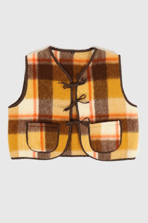 Slide View: 1: Reworked Woolen Plaid Tie Vest 14