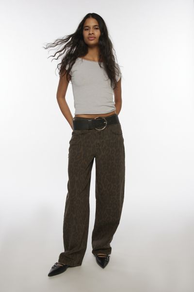 BDG Logan Printed Buckle Baggy Barrel Jean