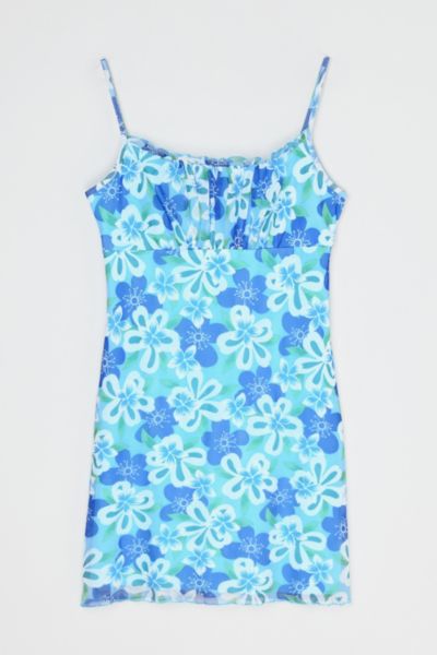 Vintage Y2k Light Blue Printed Mini Dress