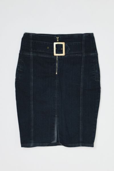 Vintage Y2k Dark Wash Denim Buckled Midi Skirt