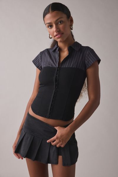 UO Polly Hybrid Slim Short Sleeve Button-Front Shirt