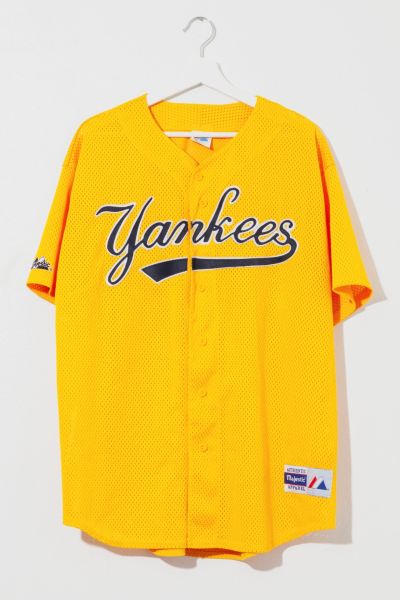 Vintage 1990s Distressed New York Yankees Yellow Baseball Jersey