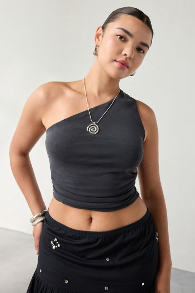 UO Harlow Cupro Asymmetrical One-Shoulder Crop Top