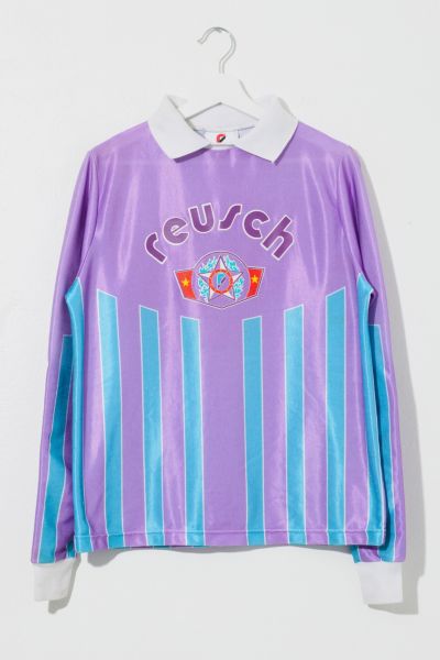 Vintage 1990s Distressed Purple Striped Soccer Goalie Jersey