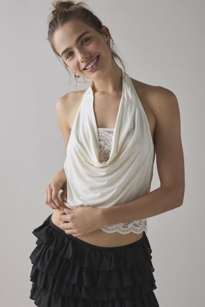 Kimchi Blue Carla Layered Lace Twofer Cowl Neck Halter Top