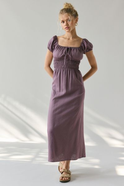 ReMADE By UO Made In LA EcoVero™ Linen Smocked Milkmaid Midi Dress